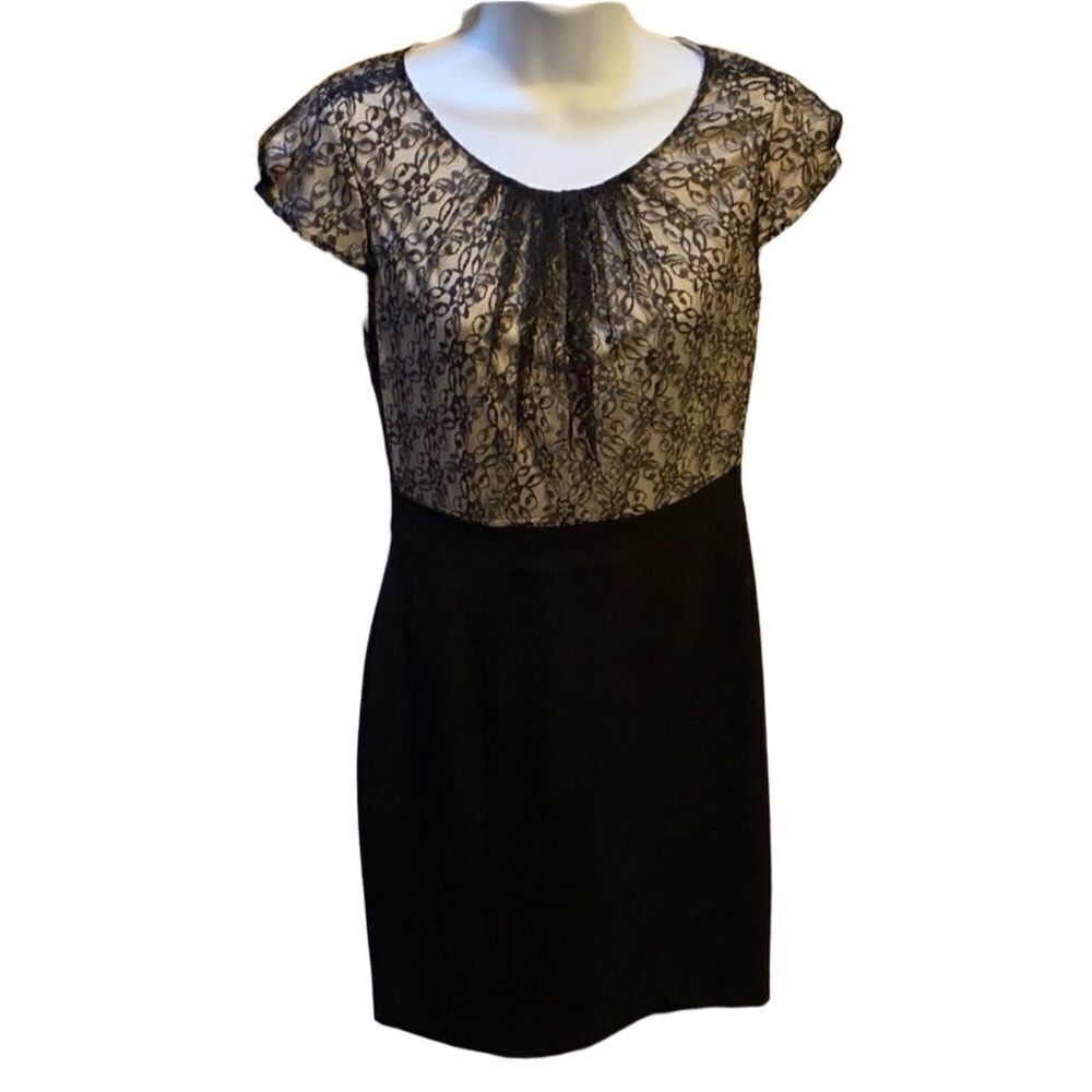 Chelsea Rose Black Lace Dress Women’s 2 Short Sleeve Stretch Back Zipper Classic